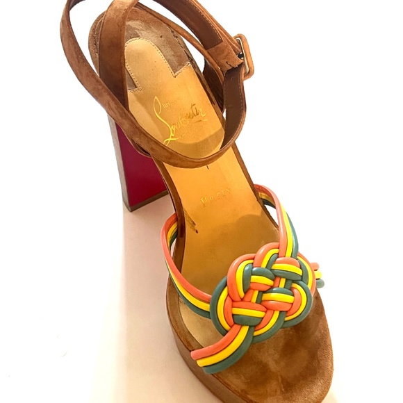 Christian Louboutin Rainbow Knot Suede Platform Sandals - Picture 2 of 9
